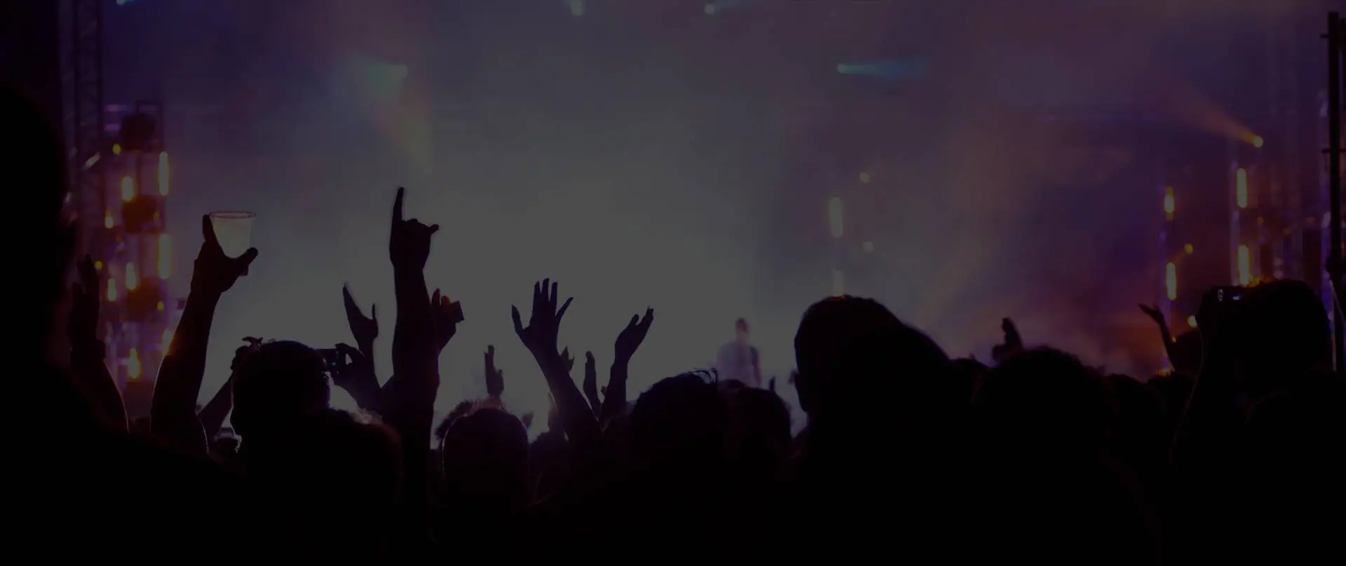 A crowd of people with their hands in the air.